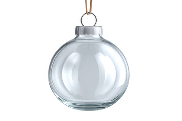 Transparent glass hanging ornament for christmas decor on white background, cut out