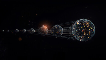 Abstract Floating Geometric Spheres Representing Global Data Network