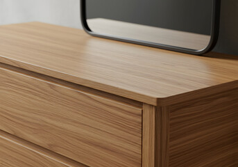 Wooden dresser with mirror reflection interior design element