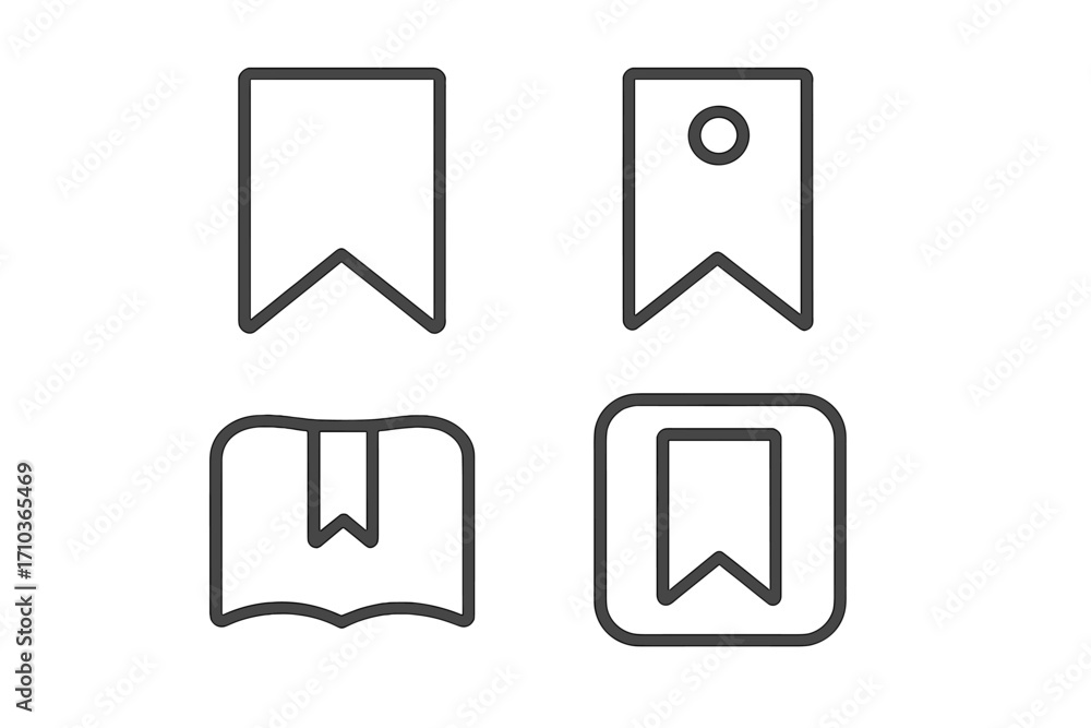 Poster bookmark line icon set vector. save for later, favorite, and tag symbols for ui ux design. reading a