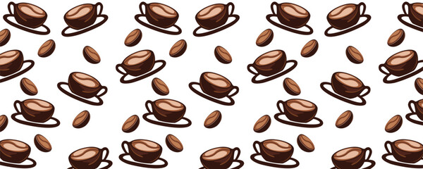 Seamless Coffee Cup and Beans Pattern – Vector Background Illustration.