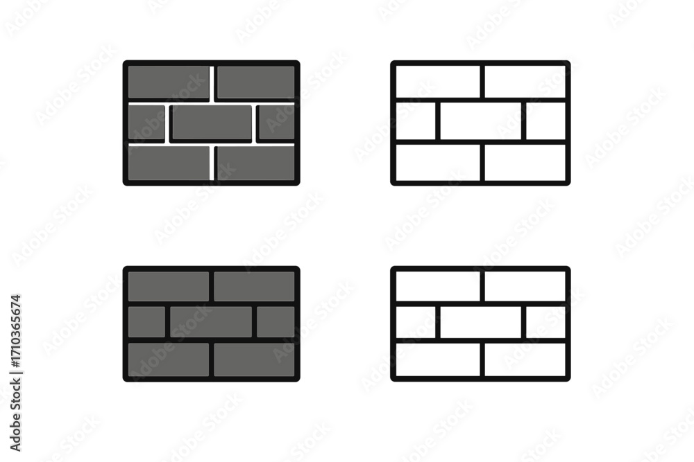 Poster brick wall line icon set. masonry and construction symbol collection. vector graphic for building an