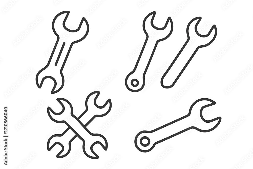 Poster wrench line icon set. spanner, repair tool pictogram bundle. editable stroke. minimal linear vector 