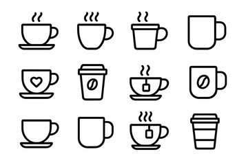 Coffee and tea line icon set. Hot drink, beverage, mug, cafe symbols. Vector outline icons for web, menu, and apps. Editable stroke. Espresso, cappuccino, takeaway cup.