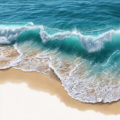 Turquoise Ocean Wave Crashing on a Sandy Beach Shoreline