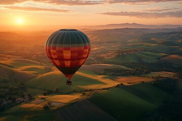 Obraz premium Rustic Village Under Balloon Ride High Resolution Picture