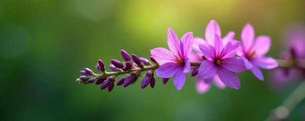 Fototapeta premium Vibrant purple wildflower blossoms on a slender branch , stem, petal, blossom