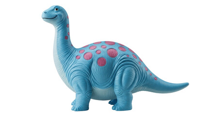 Isolated Apatosaurus Toy Figure with Pink Spots in Blue Color Standing Against Plain Backdrop