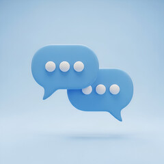 Two blue chat bubble icons with white dots, symbolizing conversation and communication, isolated on a light blue background