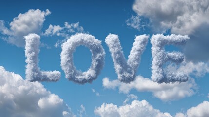 Love written in cloud letters against a blue sky background