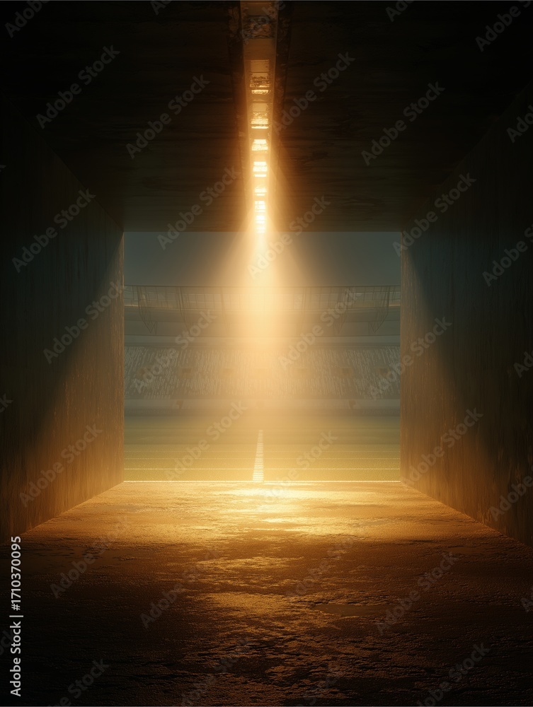 Poster tunnel of light: a stark, abstract view captures a moment of awe as light floods an empty tunnel, it