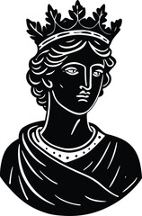 Queen of spades black silhouette of a woman illustration with a skull tattoo