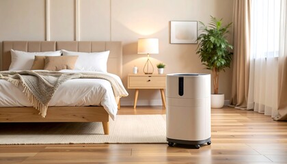 Modern bedroom interior with air purifier