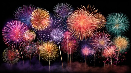 A vibrant display of colorful fireworks against a dark sky.