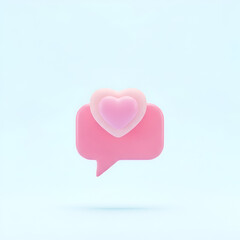 3d icon of a pink heart inside a pink speech bubble, isolated on white background