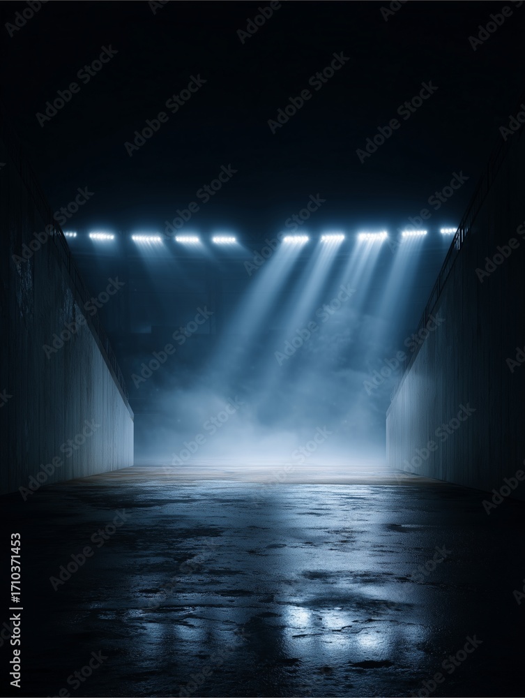 Poster illuminated aperture: light streams through an architectural opening, casting an ethereal glow over 