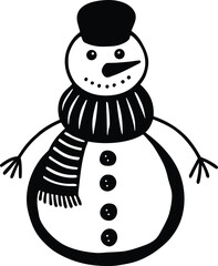 Cute 3D snowman with a red scarf and hat on a white background for a Christmas winter holiday celebration