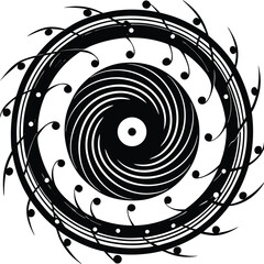 A round metallic car clutch with a black and white abstract vector illustration