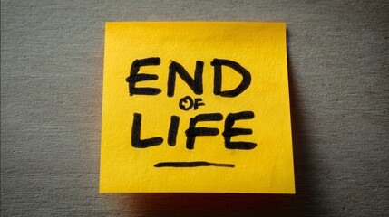 End of life message on yellow sticky note signifying closure and transformation