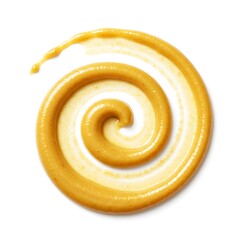 yellow mustard drizzle, abstract swirl, soft natural shadow, isolated on white background