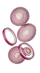 Sliced red onions on black background on transparent background