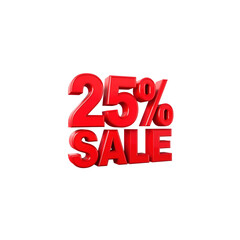 25% Off Sale - Red 3D Text on Transparent Background