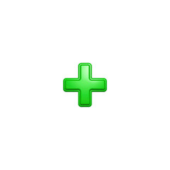 Glossy Green Plus Sign, Medical Cross Symbol, 3D Add Icon