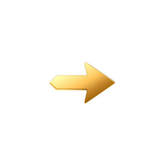 Golden 3D Arrow Pointing Right  Next, Forward, Direction Icon