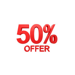 50% Off Offer Red 3D Text on Transparent Background