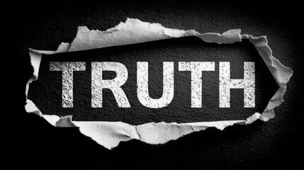 Ripped paper reveals the word truth on dark background