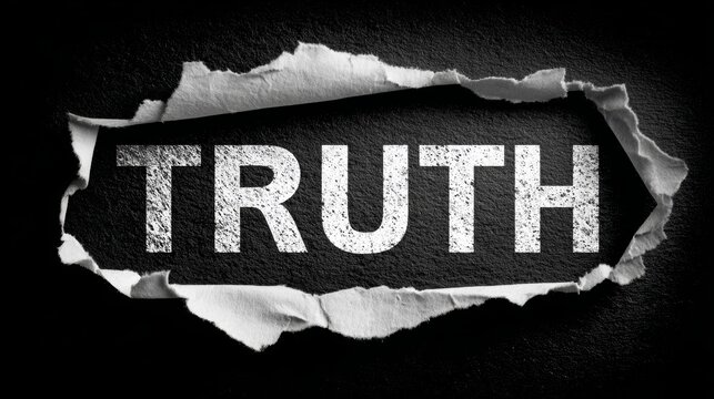 Ripped paper reveals the word truth on dark background