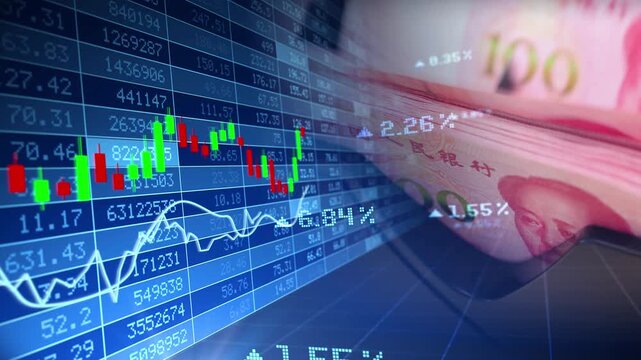 Chinese stock market and financial data with RMB concept, investment growth, and market fluctuations