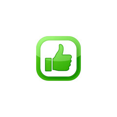 Green Glossy Thumbs Up Icon in Square Button