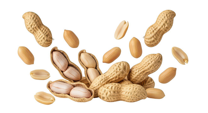 Peanuts in shells and out of shell on transparent background