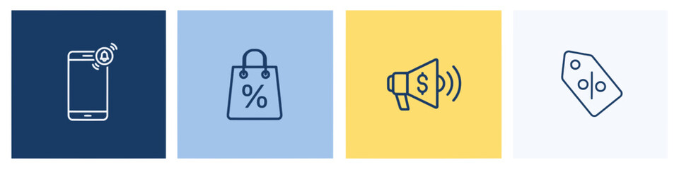 Vector icon set representing digital marketing, e-commerce sales, and online shopping promotions