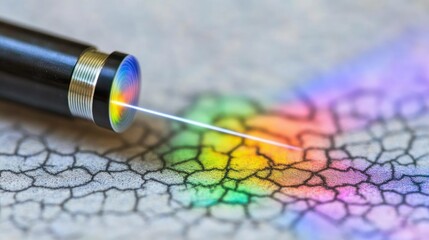 Laser Pointer Illuminating Rainbow Pattern on Textured Surface, Macro Shot