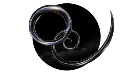 An abstract composition featuring a swirling galaxy and metallic rings against a dark background, isolated on transparent background, creating a sense of mystery and cosmic elegance, inviting viewers 