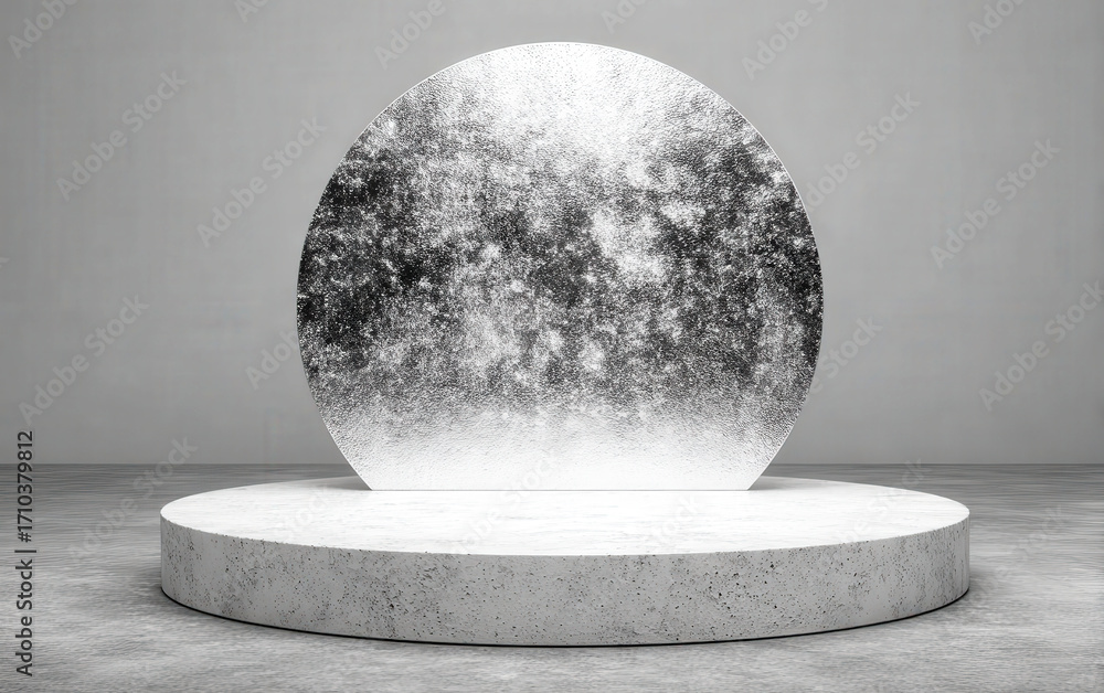 Poster abstract circular shape with textured surface on a concrete platform