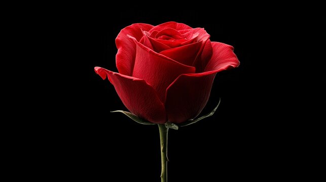 Vibrant red rose blooming against black background - Powered by Adobe