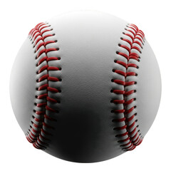 Close up of a white baseball with red stitching isolated on transparent background