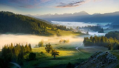 Mist Shrouded Landscape Painting