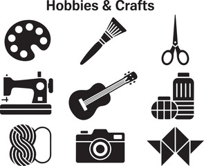 A Collection of Silhouette Icons Representing Various Hobbies and Craft Activities for Creative Pursuits