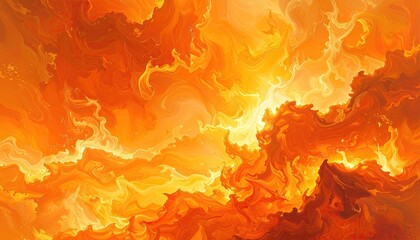 Abstract Fiery Cloudscape with Flickering Light Orange Yellow Hues Swirling Patterns Warm Color Palette Energy Intense Design Art Background