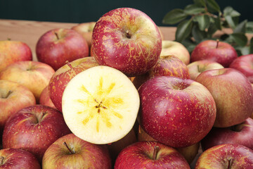 Fresh Red Apples Collection with Cut Apple Showing Star Core Pattern - Healthy Organic Fruit Harvest