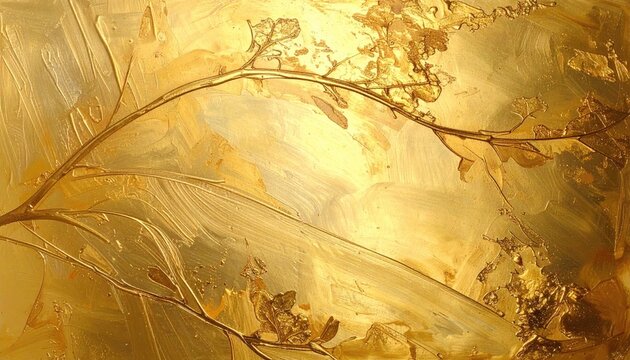 Abstract Gold Leaf Texture on Wood Floor with Intricate Vein Patterns for Interior Stage Backdrop - Powered by Adobe