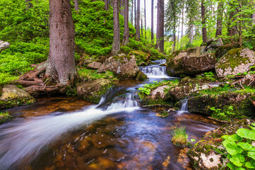 Obraz premium Waterfall cascade in Krkonose National park in Czech republic.