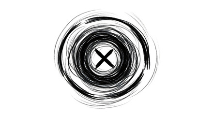 Abstract vortex with a central cross isolated on transparent background, creating a sense of swirling energy and focus, symbolizing chaos, convergence, or a point of decision