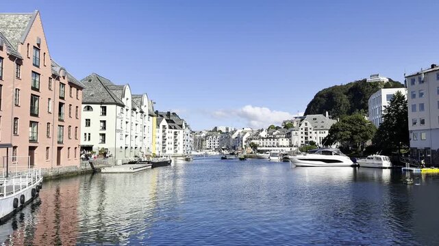 Norwegian houses by the water in the city of Ålesund