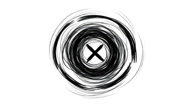 Abstract vortex with a central cross isolated on transparent background, creating a sense of swirling energy and focus, symbolizing chaos, convergence, or a point of decision