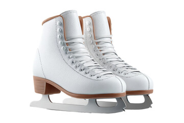 Elegant white figure skates with wooden heel and metal blades, cut out